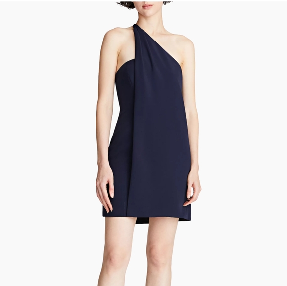 Halston Kalia one shoulder asymmetrical draped dress navy - Picture 10 of 10
